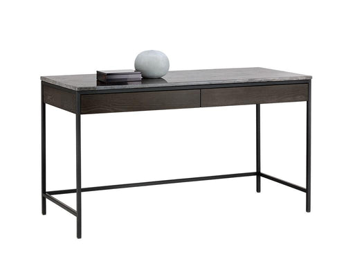 Stamos Desk - Black - Light Grey Marble/Charcoal Grey