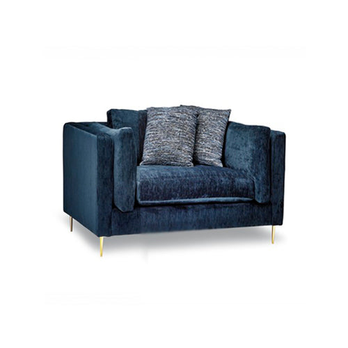 Navy modern fabric arm chair with gold metal legs