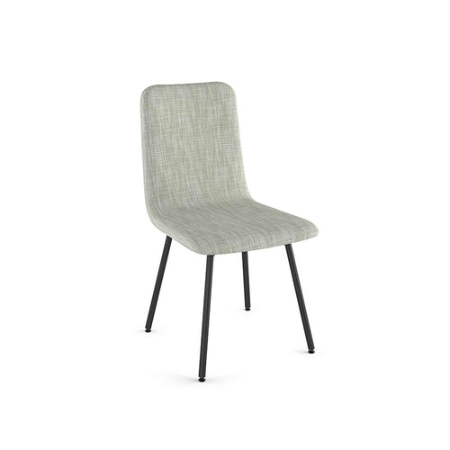 modern cream grey fabric dining chairwith metal legs and leather accent 