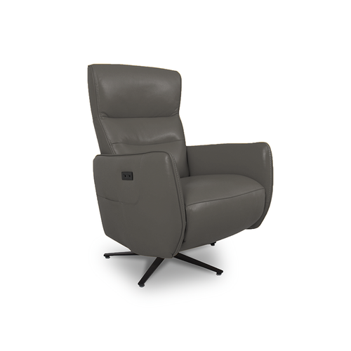 modern graphite grey top grain leather power reclining TV Chair with black star base
