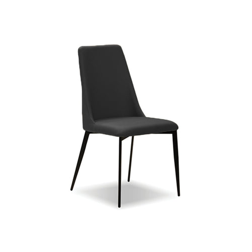modern black leatherette dining chair with high back and graphite steel leg