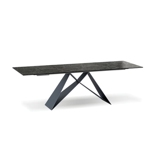 Modern Extension Table with ceramic marble top and black metal base