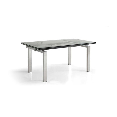 Modern glass extendable dining table with chrome base