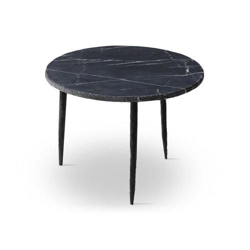 Black modern marble end table with iron legs