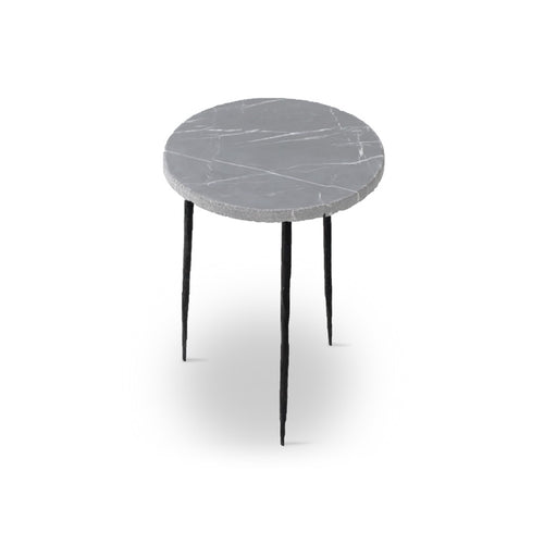 Grey modern marble end table with iron legs