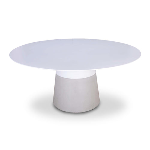 White modern dining table with grey concrete base