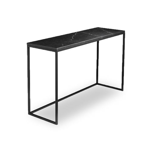 Black modern marble sofa table with black powder coat steel frame