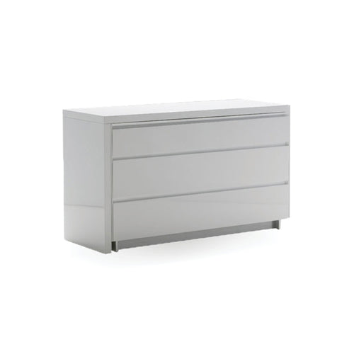 White gloss modern double dresser with extension desk and brushed stainless steel legs