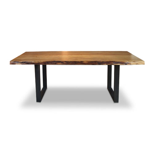 Modern live edge acacia wood table with black metal legs