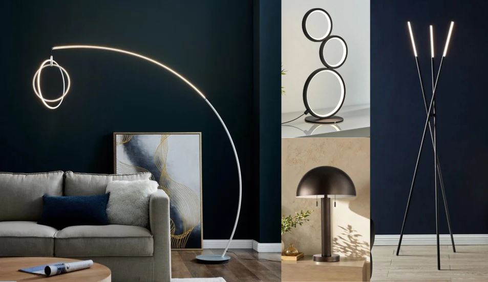A collage of modern lighting options for the Calgary home, including task, ambient, and accent lighting.