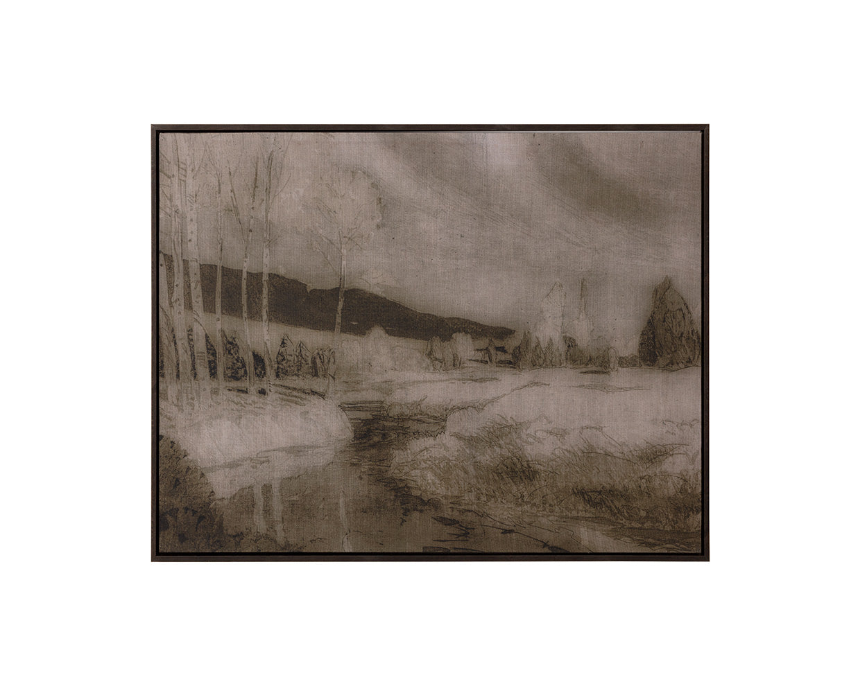 Antique Landscape - 50" x 35" - Brown Floater Frame