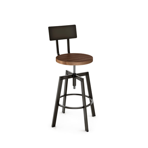 Modern adjustable wood counter stool with steel frame and back