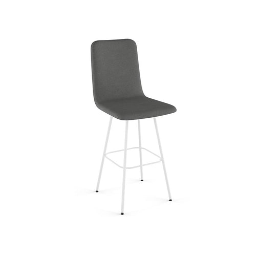 modern high back grey fabric swivel counter stool with metal legs and leather accent 