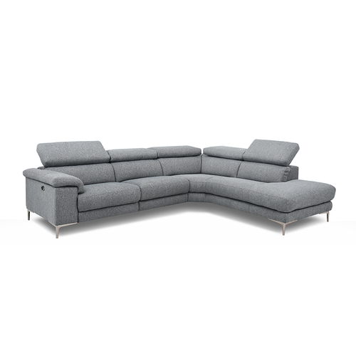 Modern grey fabric power reclining right hand facing sectional with metal feet