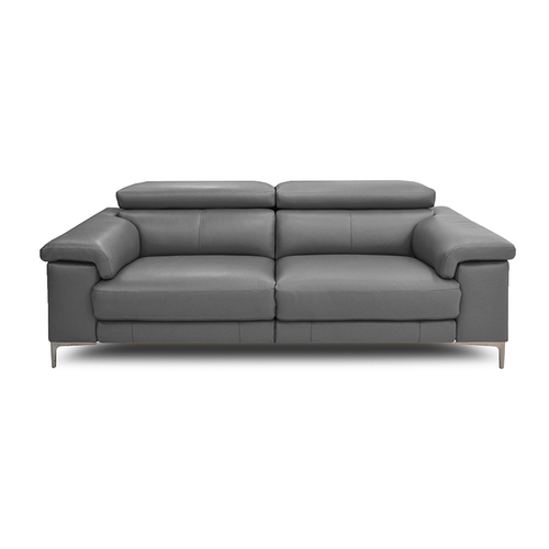 Modern Shale Grey Leather Reclining Sofa with USB and Metal Legs