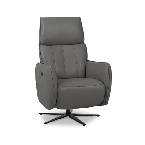 modern graphite grey top grain leather power reclining TV Chair with black star base