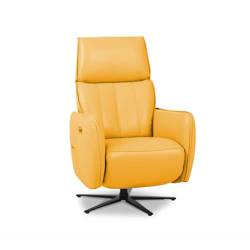 modern sunflower yellow top grain leather power reclining TV Chair with black star base
