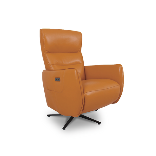 modern orange top grain leather power reclining TV Chair with black star base