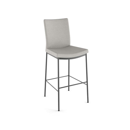 modern high back beige grey fabric counter stool with metal legs
