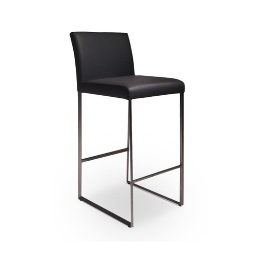 Black modern leatherette counter stool with stainless steel frame