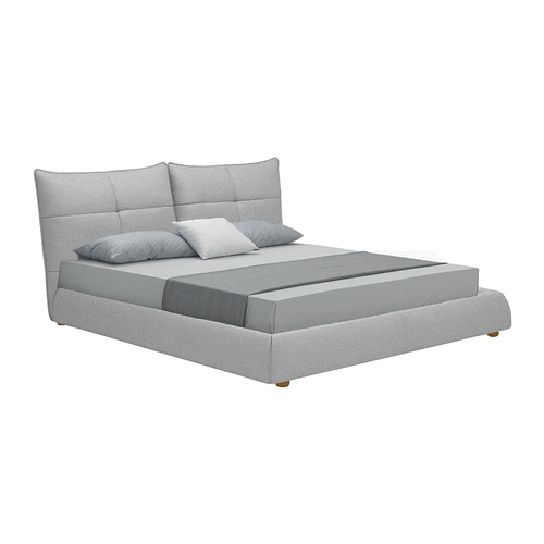 modern queen light grey leatherette upholstered platform bed with walnut wood feel