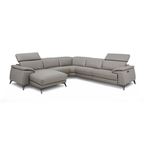 gunmetal grey modern leather reclining sectional with USB left hand facing