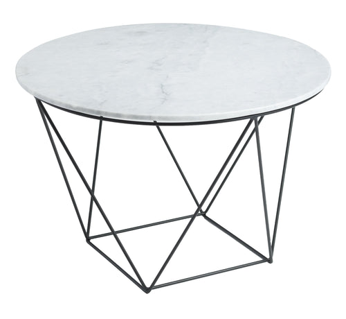 Valencia Round Side Table - White Marble/Black Matte