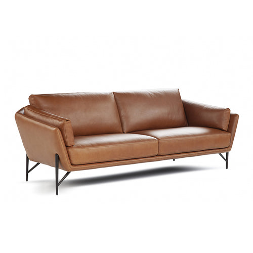 modern cognac leather sofa with metal pin leg