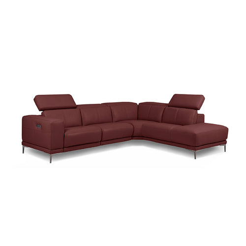 oxblood burgundy red modern leather sectional right hand facing with USB Port