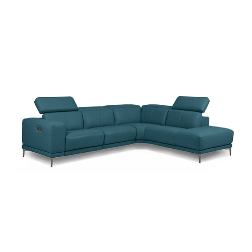 Teal blue green modern leather sectional right hand facing with USB Port