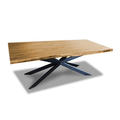 modern live edge dining table with Black Metal Spider Base
