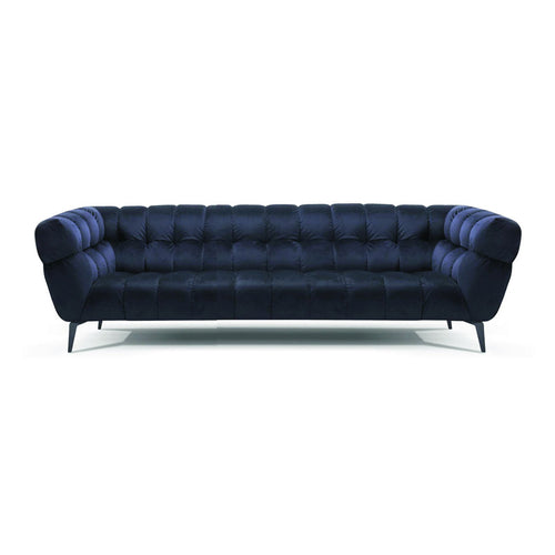 Navy velvet tufted modern upholstered sofa with black metal leg