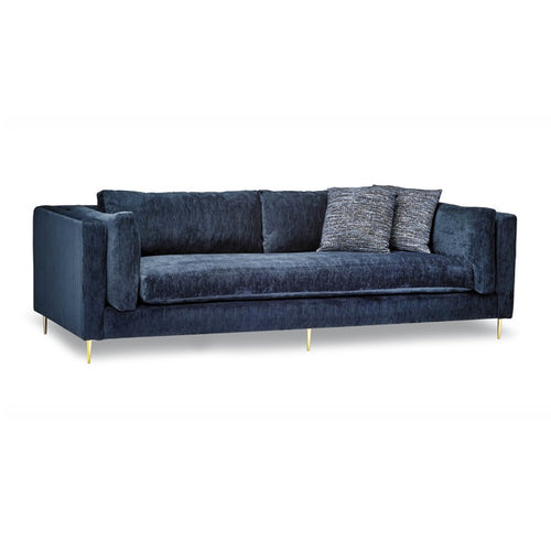 Navy modern fabric sofa with gold metal legs