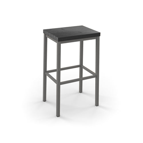 Modern backless stool with wooden seat and metal frame