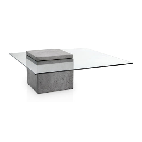 Modern glass coffee table with concrete base