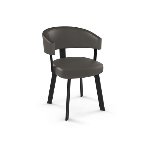 Dark grey modern leatherette dining chair with dark metal frame