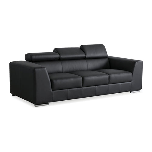 Black modern leather sofa with stainless steel legs