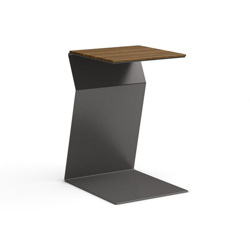 walnut modern end table with metal base