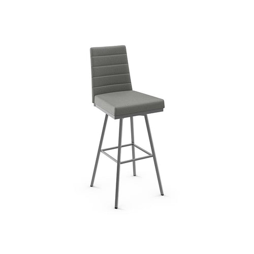 Grey modern upholstered swivel stool with metal base