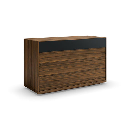 Walnut modern single dresser with glass top drawer