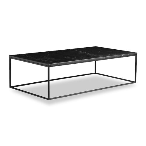 Black modern marble coffee table with black powder coat steel frame