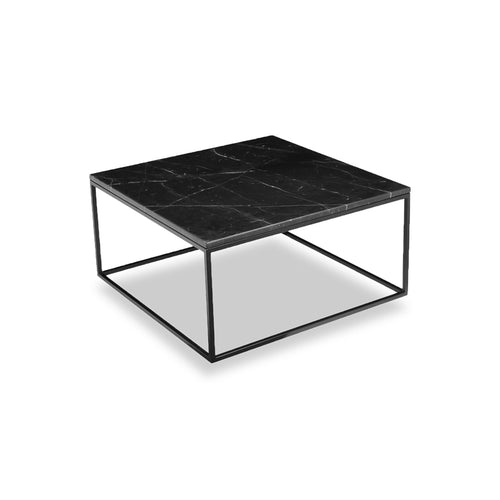 Black modern marble square coffee table with black powder coat steel frame