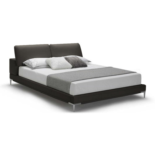 Brown modern bonded leather bed with metal legs