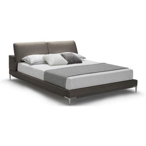 Grey Brown modern bonded leather bed with metal legs