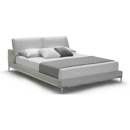 Light grey modern bonded leather bed with metal legs