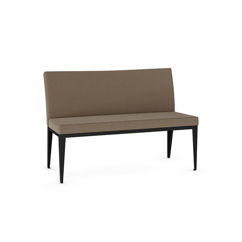 Brown modern fabric dining bench with black metal legs